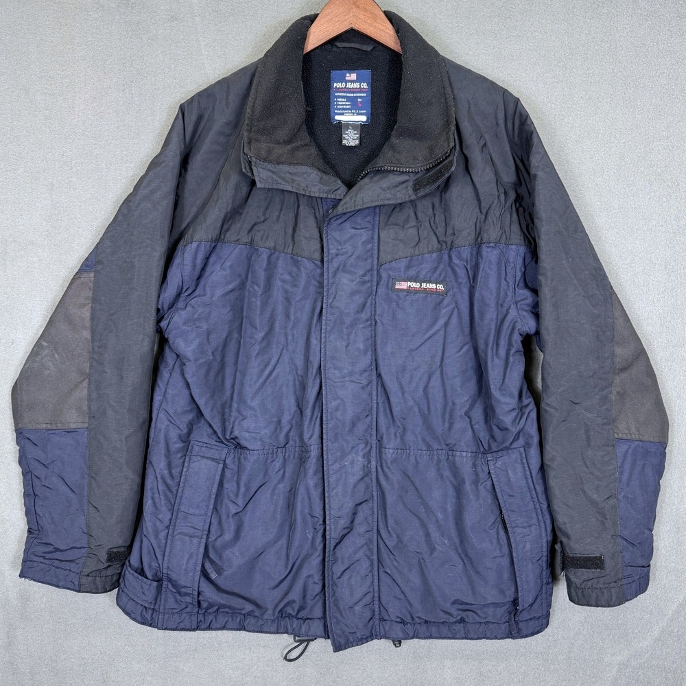 Vintage Polo Jeans Co Jacket Men L Navy Black Heavyweight Fleece Lined Outdoor